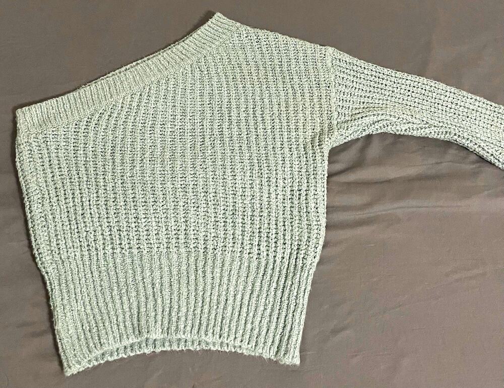 American Eagle Womens S Sage Green Ribbed Knit Crewneck Pullover Sweater